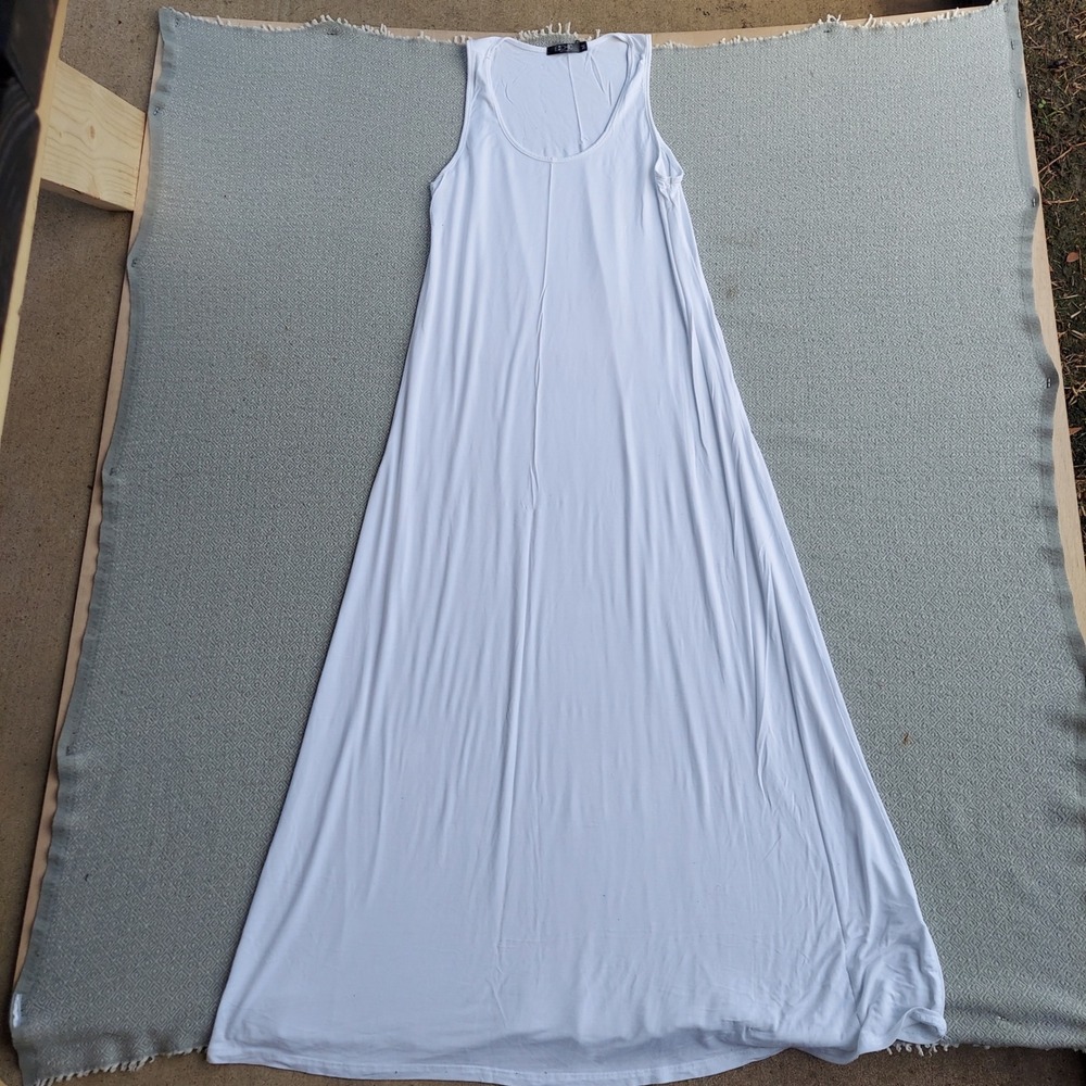 EXCHIC Maxi Dress Women Medium White Scoop Neck Sleeveless A-Line Casual Jersey‎
